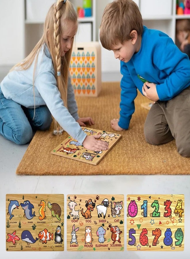 Vastate Wooden Puzzle Board for Kids - Educational Vegetable, Animal, Number & Shape Puzzles - Fun & Interactive Learning Toy for Toddlers 1-5 Years - Develops Skills & Abilities (Pack of 3) - Image 3